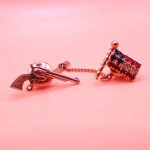 Vintage Colt Single Action Army 45 and American Flag Tie Tack